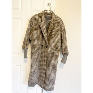Vintage wool blend chevron lantern balloon poof sleeve long button front coat